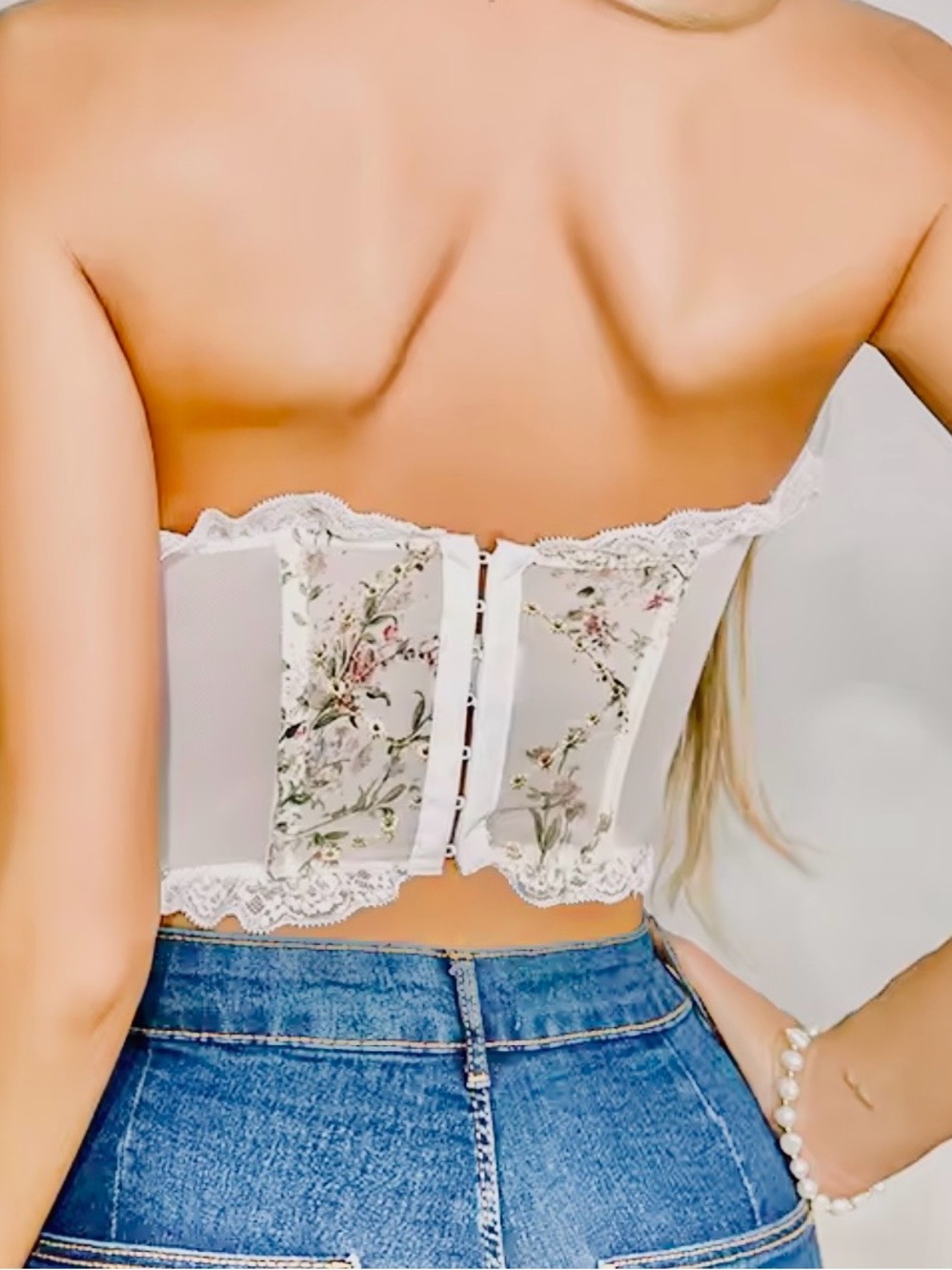 Floral Embroidered Corset | Coquette Lace Bustier Top | Size Large Boutique Fit! - Picture 4 of 8